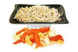 Лапша гречневая с креветками